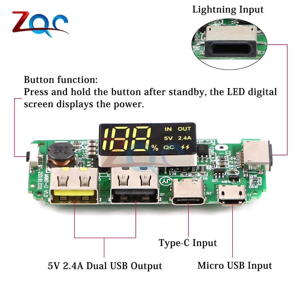 Быстрая вспышка QC со светодиодный Ной подсветкой двойной USB Micro Тип C внешний