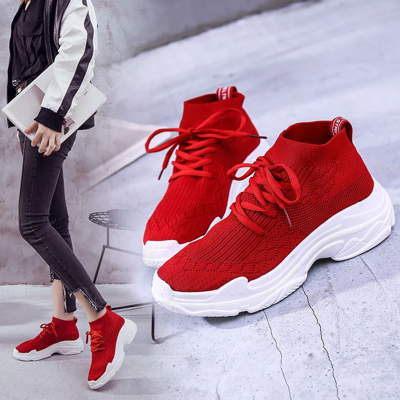 Maggie's Walker Women Mesh Casual Shoes Fashion Elastic Platform Canvas Knitted Breathable Plus Size 35~39 | Обувь