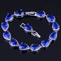 enjoyable pear blue cubic zirconia silver plated link chain bracelet 18cm 20cm v0039