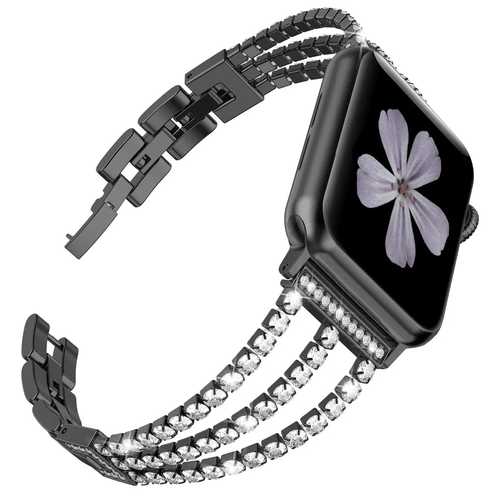 JANSIN женский бриллиантовый ремешок для часов Apple Watch 38 мм 42 мм 40 мм 44 мм iWatch серия 5 4 3 ремешок из нержавеющей стали спортивный браслет