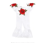 Летний комбинезон для девочек однотонный с открытыми плечами модный красный цветочный декор