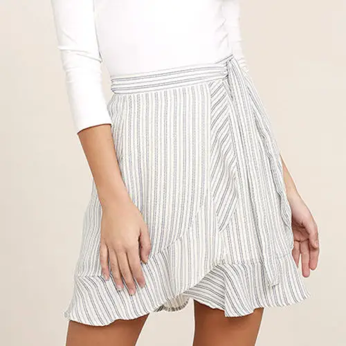 

Women Fashion Sexy Skirt Bandage Lace Up Ruffle Skirt Bodycon Party Mini Skirt Striped Skirts