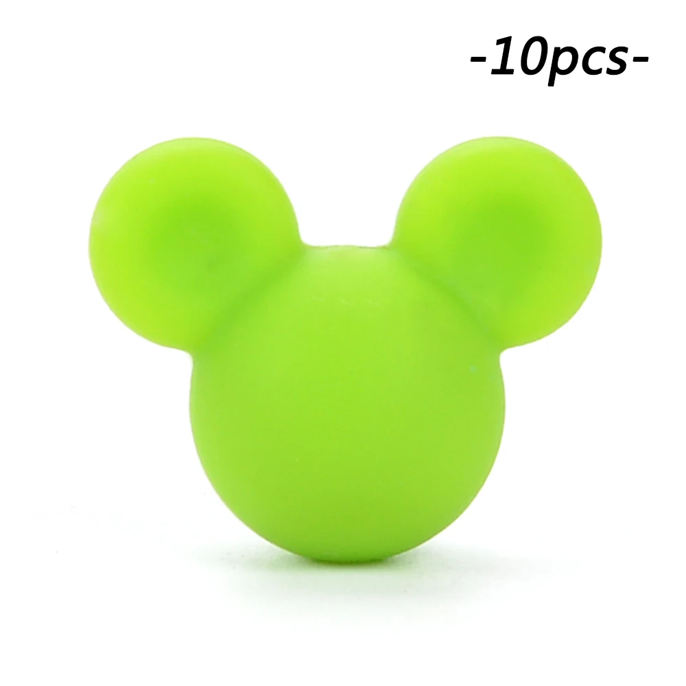 chartreuse 10 шт./лот Микки Детские Прорезыватели для зубов мультфильм силиконовые бусины для ожерелья мужчин Прорезыватель без BPA игрушки интимные аксессуары кормящих DIY - Цвет: chartreuse