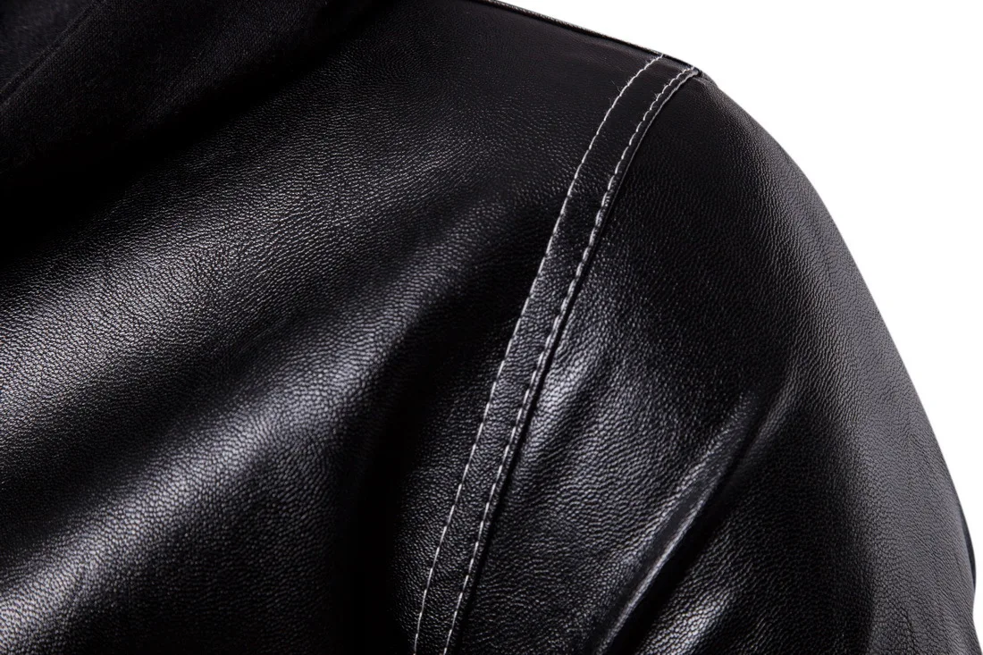 Мужская куртка-бомбер из искусственной кожи с капюшоном и длинным рукавом |