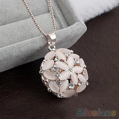 Женская 3D цепочка в форме цветка с опалом и кристаллами милое длинное ожерелье