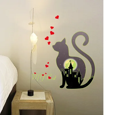 DIY светящийся милый кот сердце город настенный стикер Ночной светильник спальня
