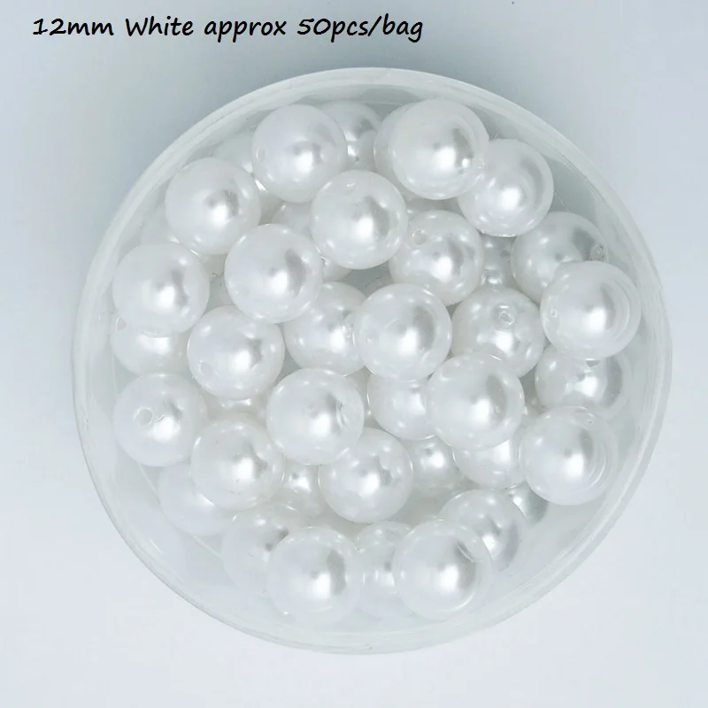 12mm White 50pcs 4/6/8/10/12/14/16/18/20 мм отверстие 2 мм белого цвета и цвета слоновой кости, с жемчугом искусственные круглые бусины ABS для бижутерии, материал для рукоделия серьги с подвесками решений - Цвет: 12mm White 50pcs