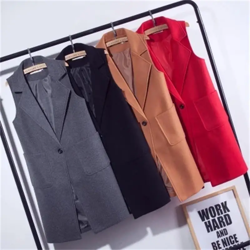 Высокое качество костюм жилет черные женские жилеты длинный стиль новый тренд