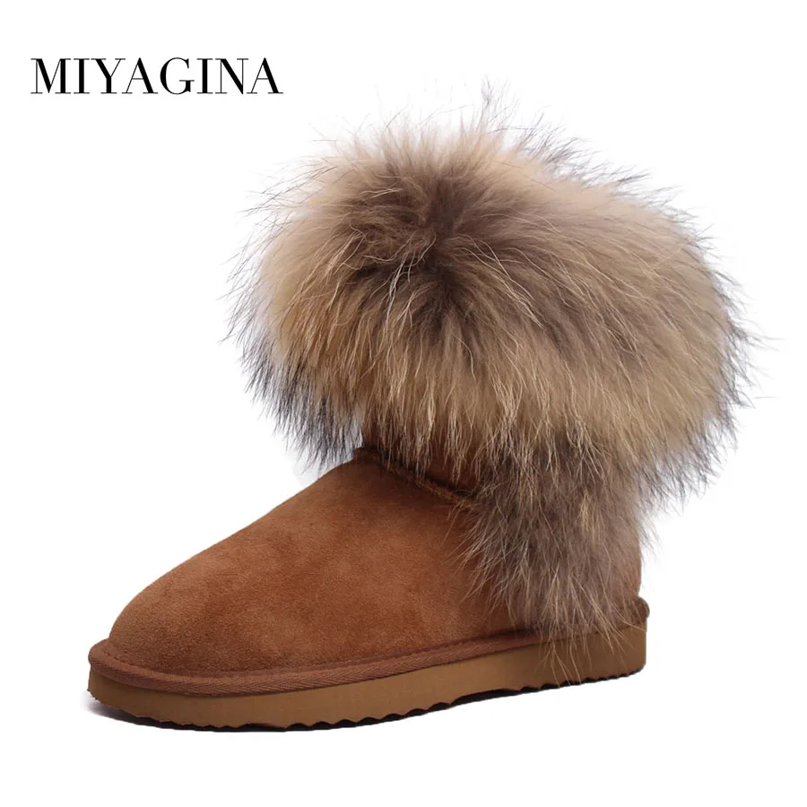 Модные зимние сапоги с мехом енота наивысшего качества женские из натуральной