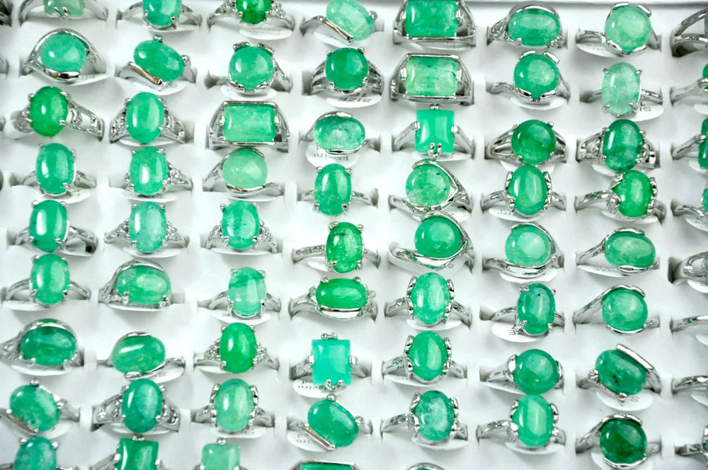 50 шт. Зеленый Серебряный с натуральным камнем женские кольца для женщин модные