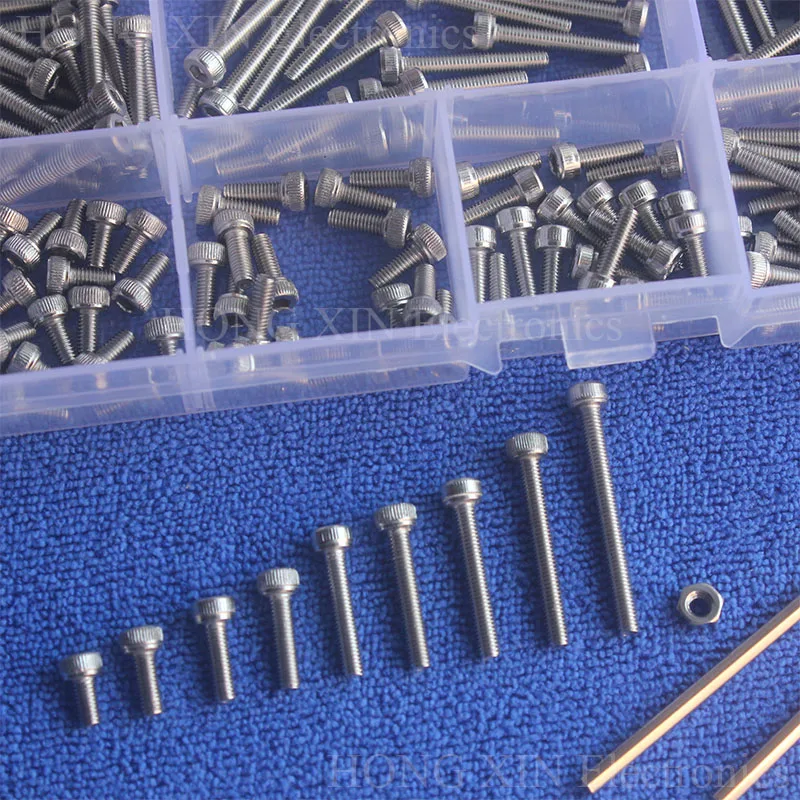 

360pcs/lot M3 304 Stainless Steel Machine Screws With Hex Nuts Assortment Kit Head Cup Bolts Metric Thread screw