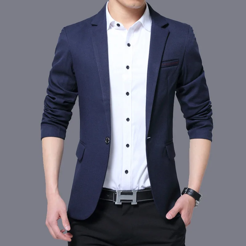 GEJIAN модный мужской повседневный костюм Veste Homme элегантный однотонный тонкий дышащий Блейзер американы Hombre Chaqueta летняя - Цвет: Тёмно-синий