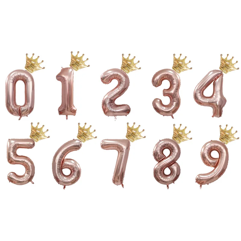 Rose gold 2 шт./лот 30 дюймов номер фольга надувные шары Mickey воздушный шар "Минни" воздушный шар с динозавром Единорог Корона шар Дети День рождения украшения - Цвет: Rose gold