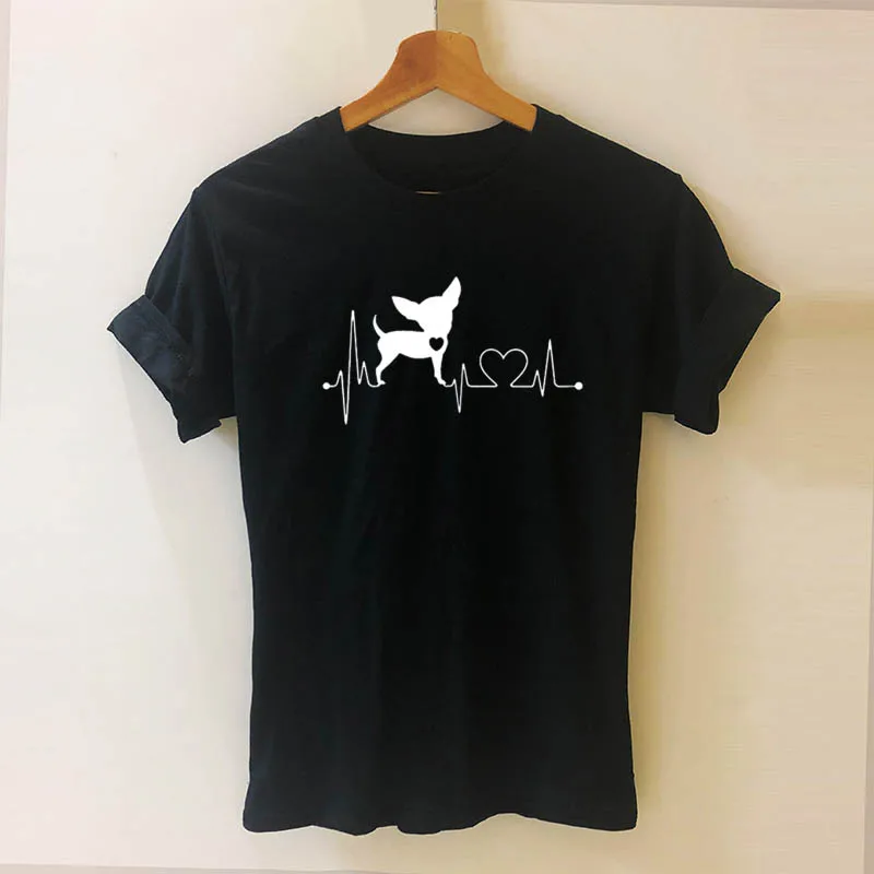Heartbeat, чихуахуа, собаки, влюбленные, подарок подруге, футболка, сердцебиение, лапа, собаки, женская футболка, короткий рукав, хлопок, футболки, Harajuku