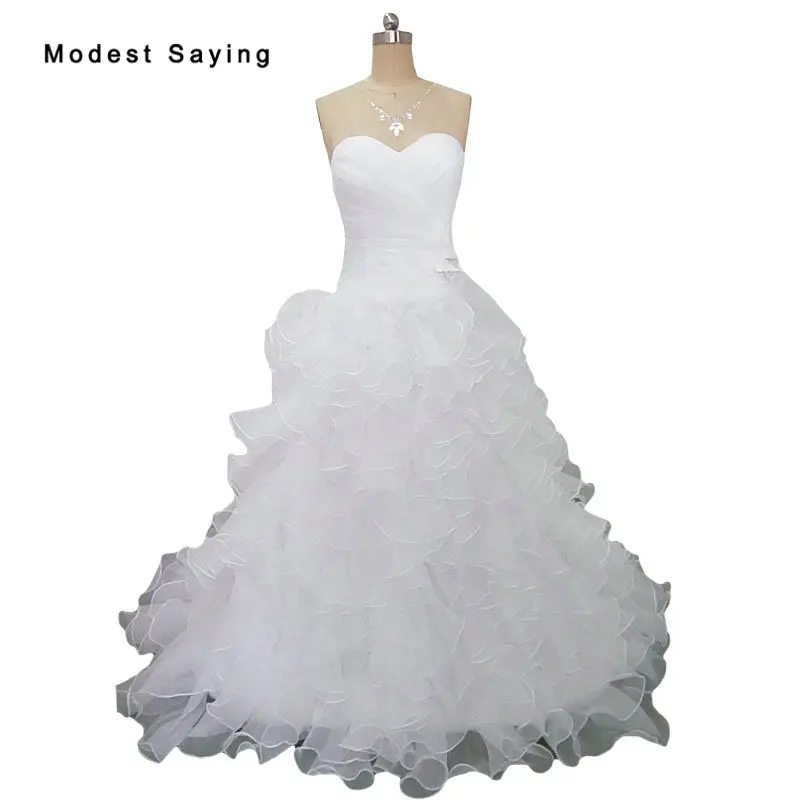 

Sexy Ball Gown Sweetheart Ruffled Wedding Dresses 2019 Formal Organza Flowers Bridal Gowns Ivory Custom Made vestido de noiva