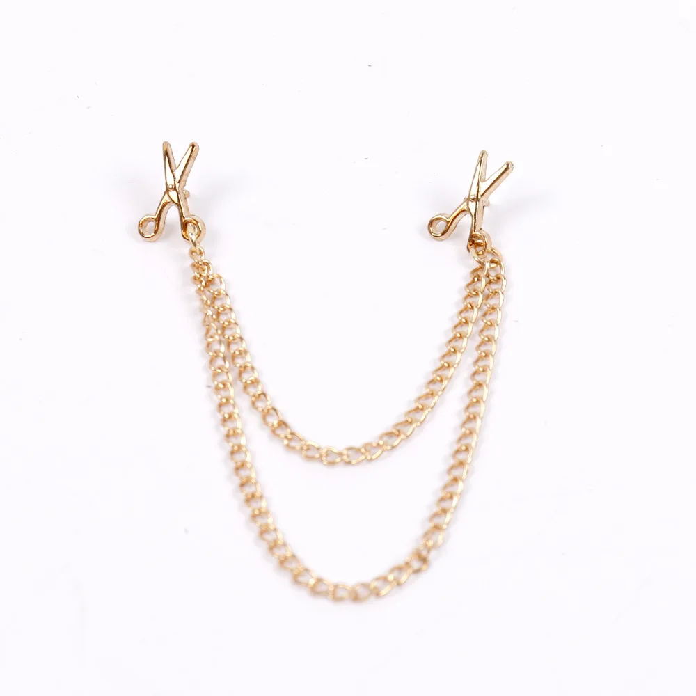 Mdiger металлические булавки броши для мужчин Простые Ножницы Двойная Цепочка