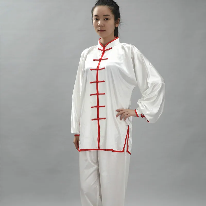 white with red Тай Чи форма этап конкуренции платье ушу боевые искусства Костюмы Для женщин Тайцзи утренняя зарядка одежда Для мужчин форма для занятий кунг-фу, набор 90 - Цвет: white with red
