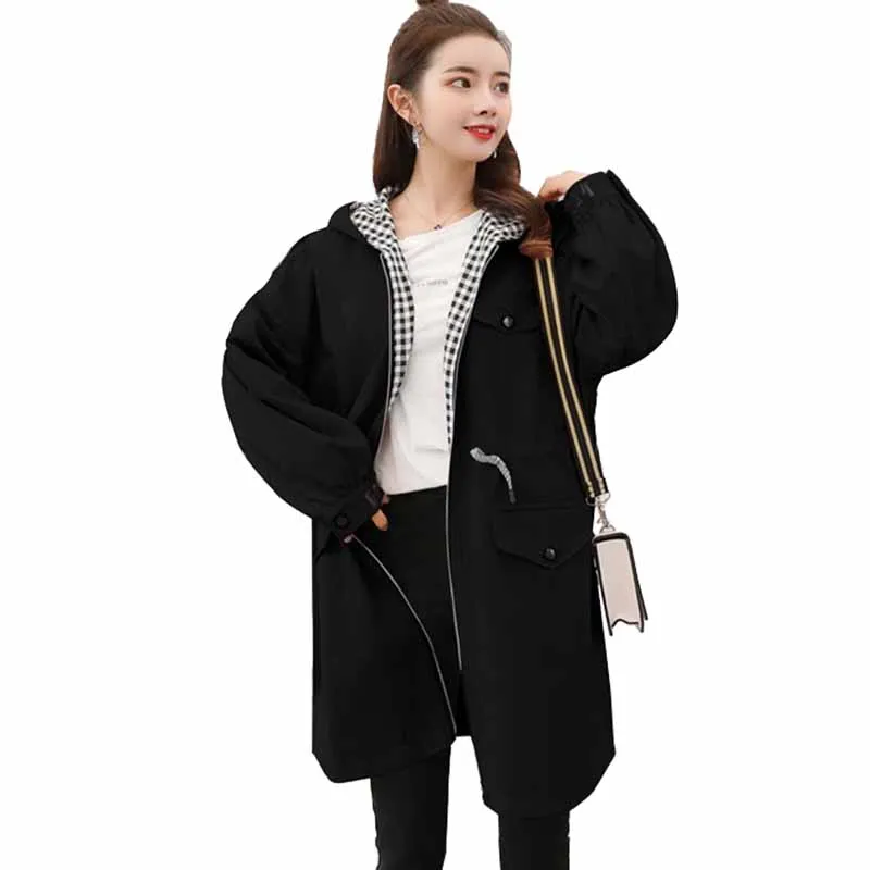 

Тренчкот женский с капюшоном, модная ветровка с принтом, свободный хлопковый Повседневный Топ, черный абрикосовый розовый, G89, 2022