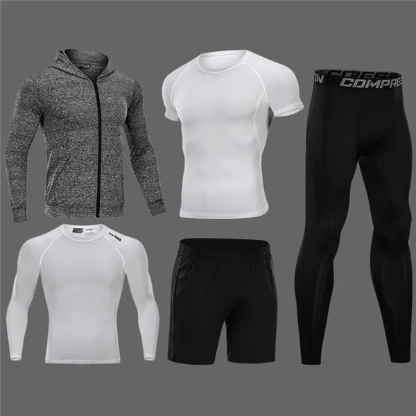 5pcs set 02 Сжатия Для Мужчин's одежда для бега 3/4/5 шт./компл. быстросохнущая спортивные костюмы баскетбольные тайтсы одежда тренажерный зал Фитнес спортивной - Цвет: 5pcs set 02