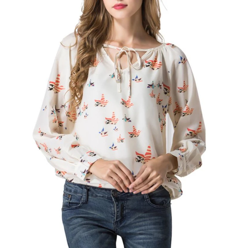 Женская Повседневная Блузка с длинным рукавом шифоновая блузка цветочным