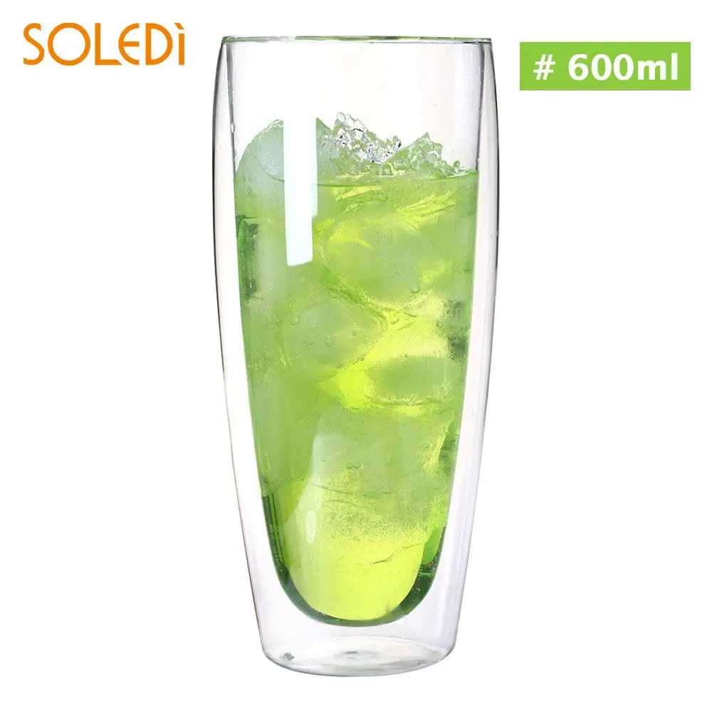 600ml Двойные стенки 80-600 мл обеденный кофе барные кружки прозрачный пивной стакан чашка чай контейнер молоко сок стеклянная чашка - Цвет: 600ml