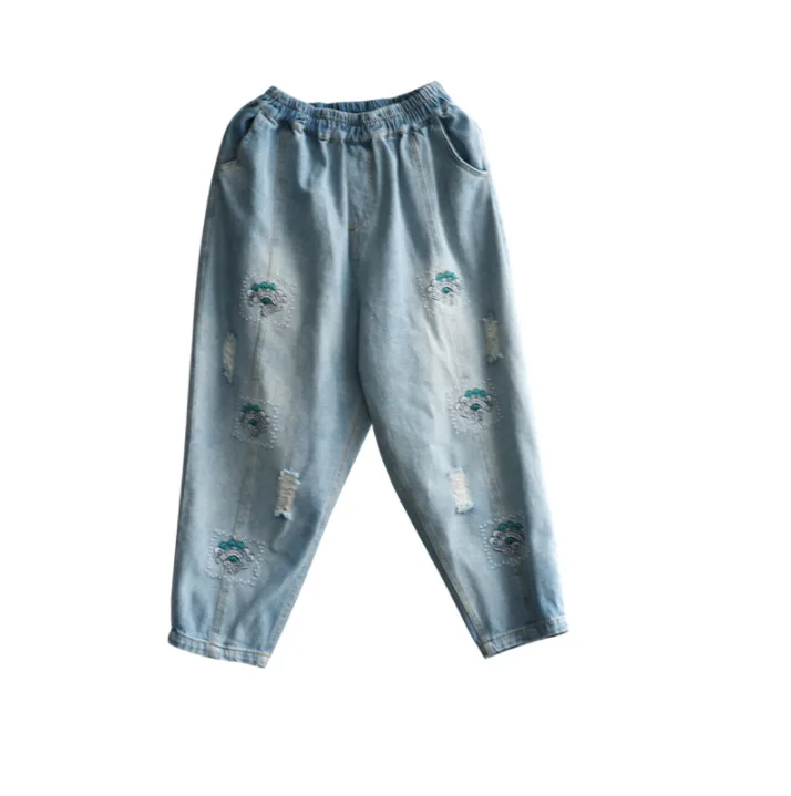 Весна Лето Джинсы Модные женские свободные повседневные джинсовые брюки с