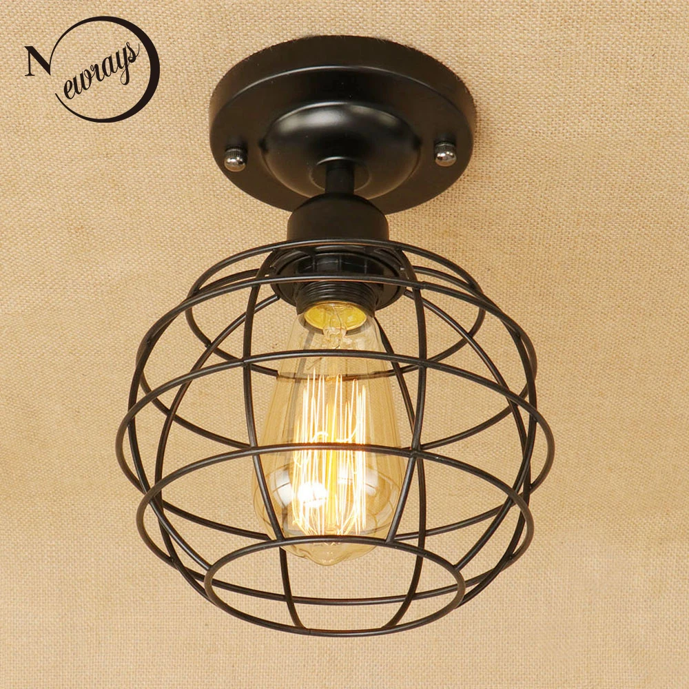 Чердак винтажная железная клетка черная потолочная лампа led E27 AC 110V 220V Потолочные