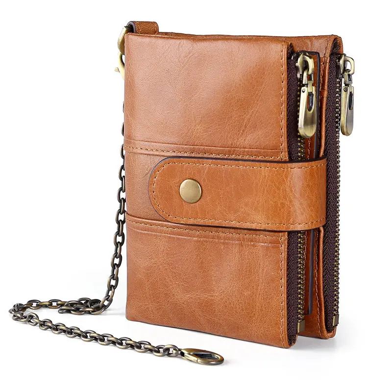 

Fashion vintage men wallets genuine leather large capacity male card holder wallet purse chain