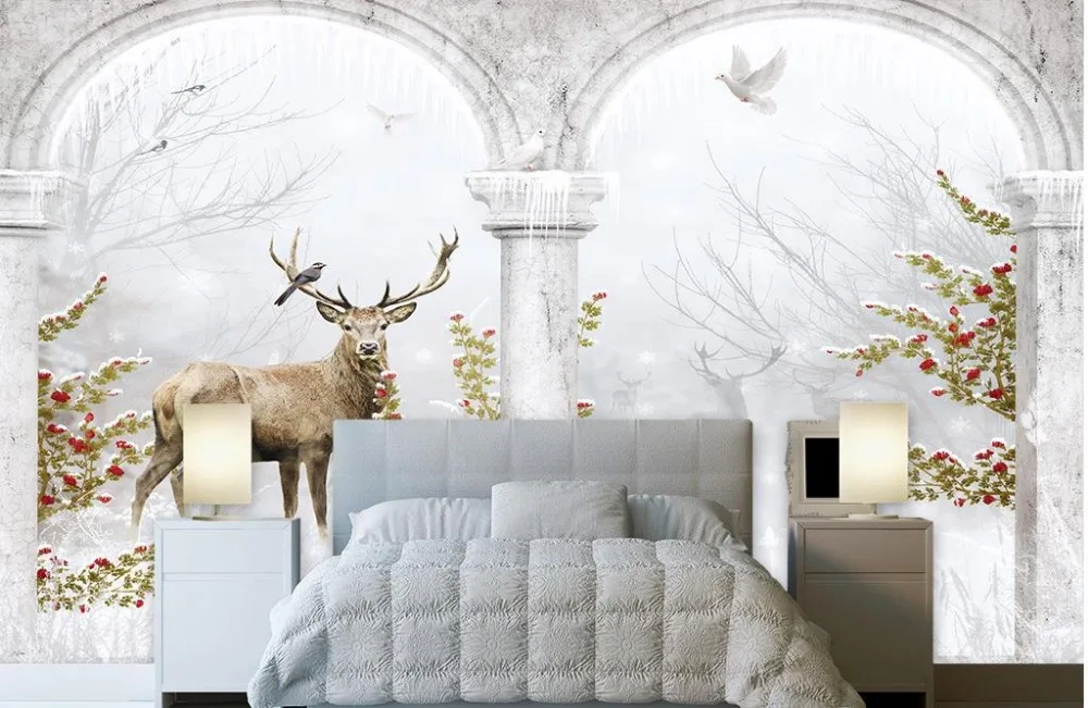 Пользовательские фото обои 3D стереоскопические континентальные зимние олень 3d