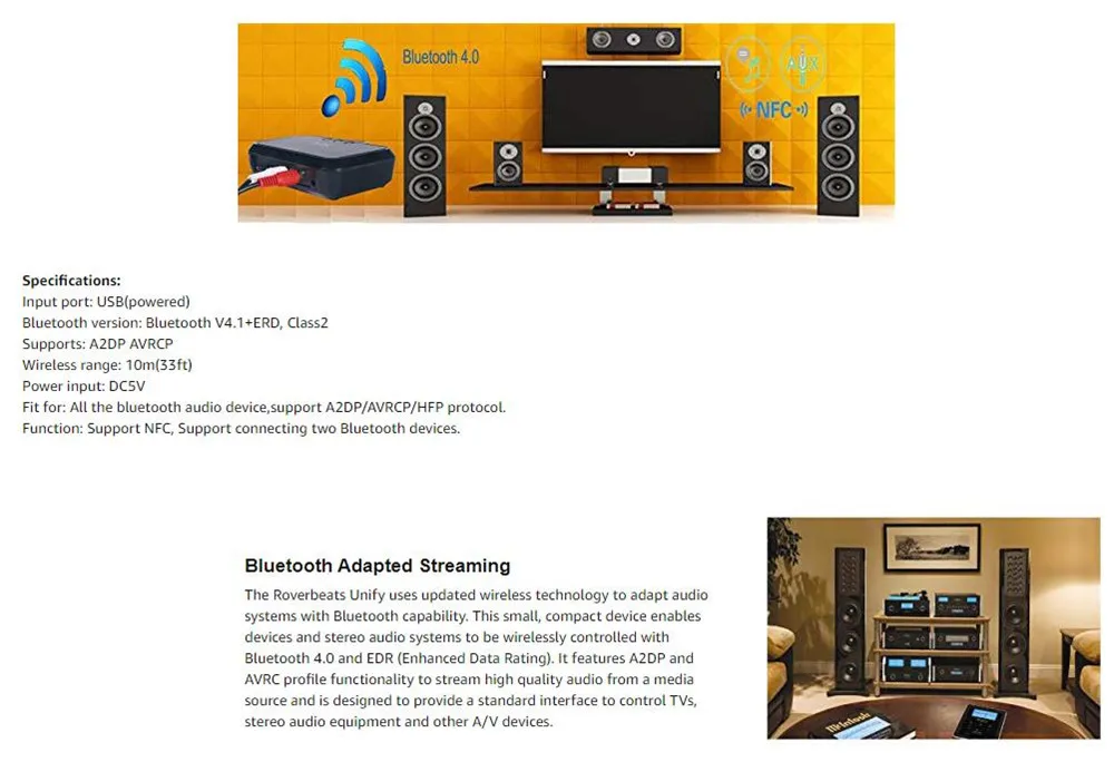 VIKEFON Bluetooth приемник NFC Hifi стерео музыка аудио беспроводной адаптер 3,5 мм AUX Jack/RCA для динамика домашняя Автомобильная звуковая система