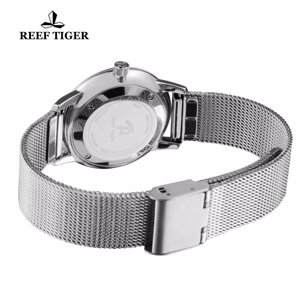 Reef Tiger/RT повседневные винтажные часы парные кварцевые часы водонепроницаемые полностью стальные мужские часы RGA820