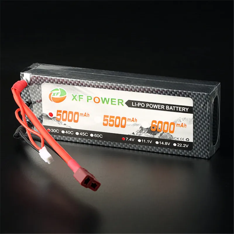 High Quality Reachargeable Lipo Battery XF Power 7.4V 5000mAh 2S 30C T Plug Hardcase Pack Unconnected For RC Model | Игрушки и хобби