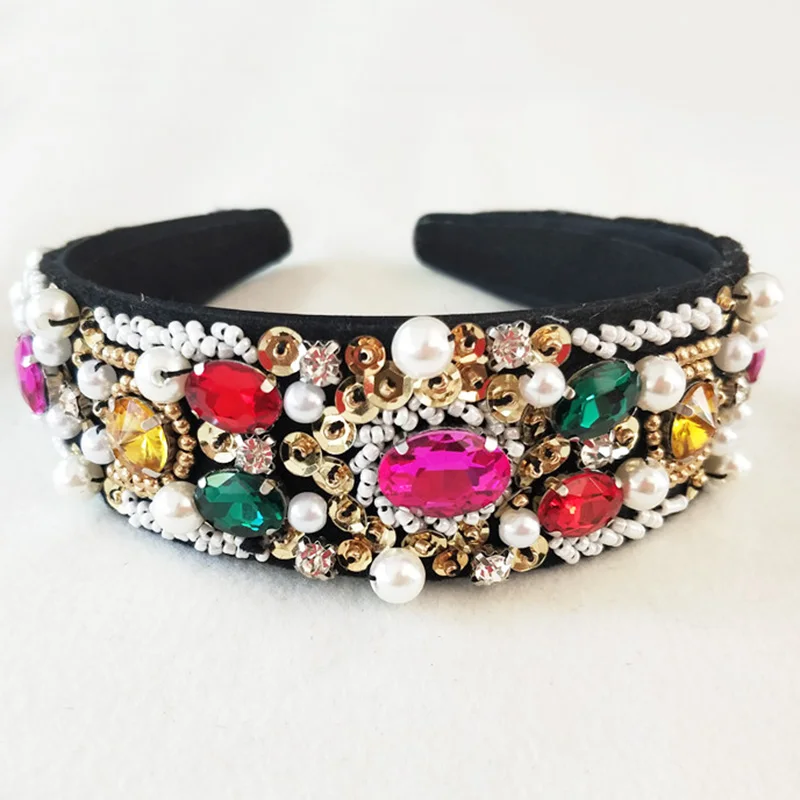 Модная Современная повязка на голову с разноцветными бусинами украшенная