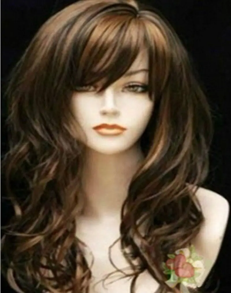 Коричневый смешанный длинная вьющийся косплей полный парик USPS в сша j0663|wig cosplay|wig