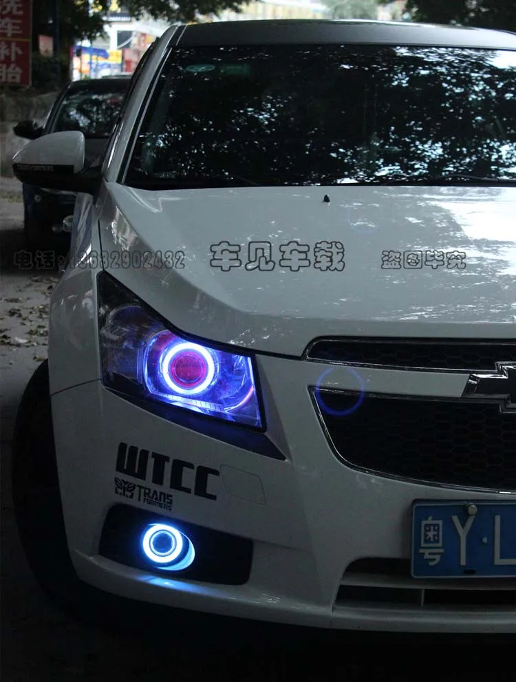 СВЕТОДИОДНЫЙ DRL Дневной ходовой свет COB angel eye, объектив проектора противотуманная фара с крышкой для chevrolet cruze, 2 шт