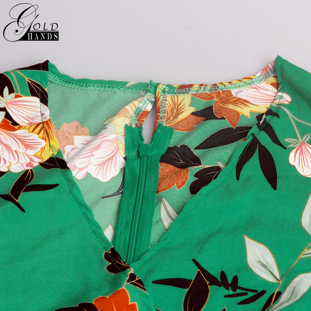 Женское платье с цветочным принтом золотых рук Короткое мини-платье v-образным