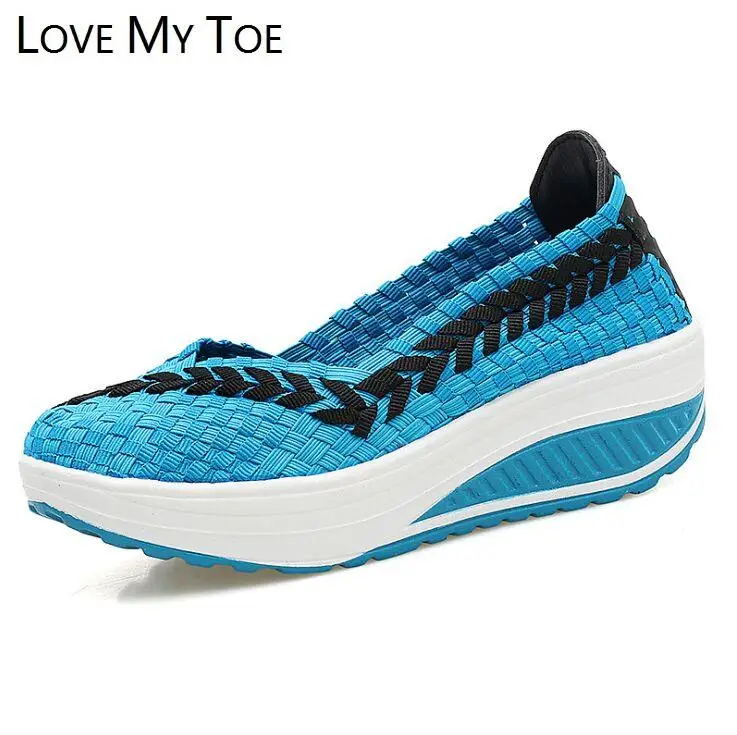 Повседневная Тканевая обувь на танкетке с цветочным принтом дышащая сетчатая