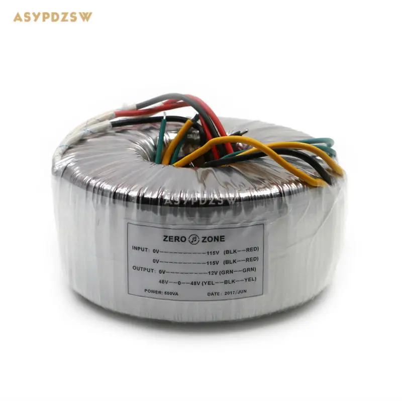 AC 115 V/230 V 500VA из бескислородной меди, тороидальный трансформатор из чистой меди 500W L20D трансформатор переменного тока 48V-0-48V+ 12V