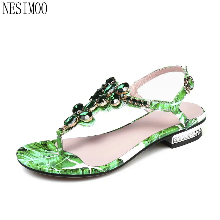 Женские босоножки NESIMOO пляжные из натуральной кожи на низком каблуке с острым