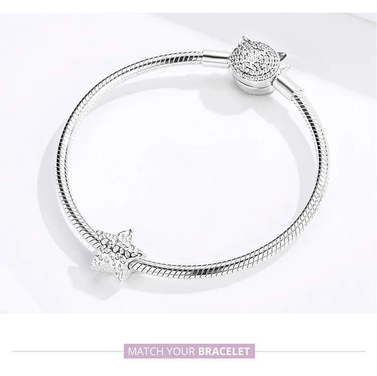Браслет Pandora, серебро 925,, CZ, птица, хвост русалки, звезда, амулеты, клевер, поцелуй, зажим, розовое сердце, бусины для изготовления ювелирных изделий