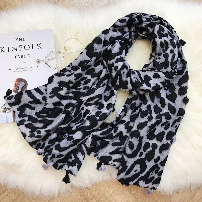 2018 Новые Модные леопардовые шали с кисточками женские хлопковые принтом тигра