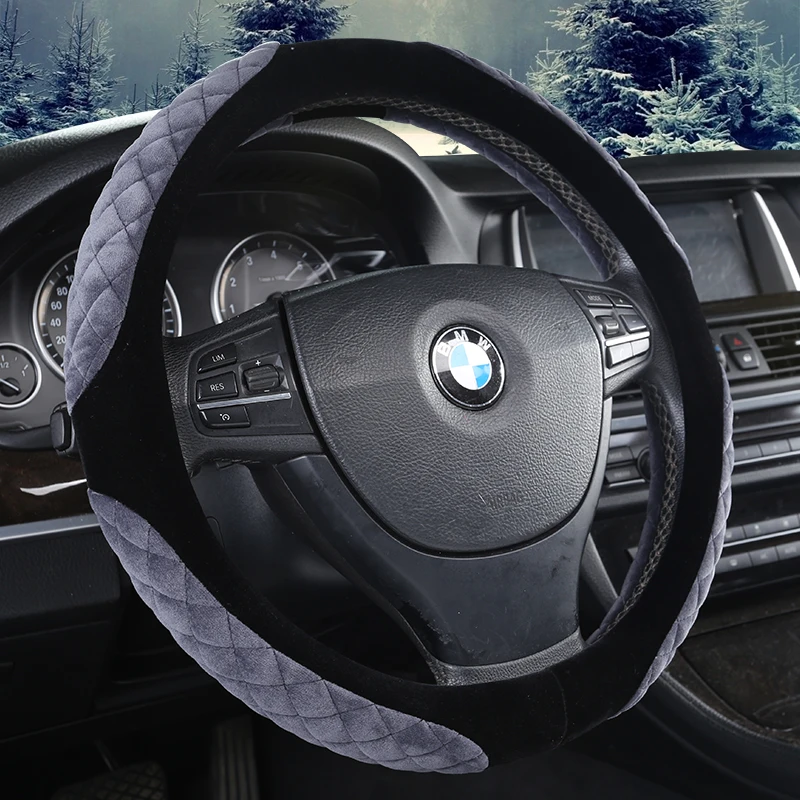 

Universal Carr plush Steering-Wheel Covers Anti-slip Skidproof Durable 37-38CM/15" Dynamic Fibre Handmade Steering Wheel Cover