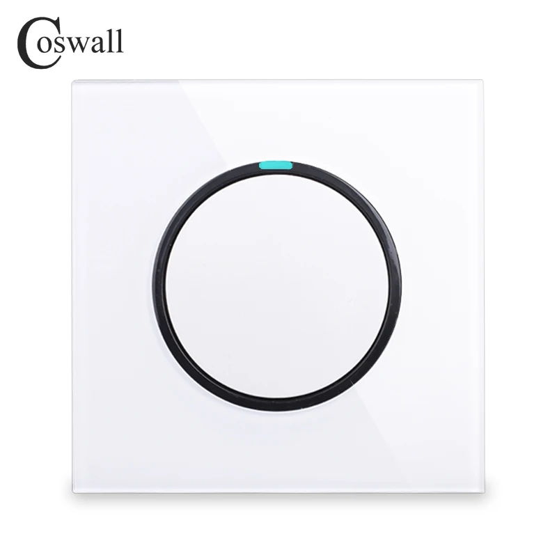 Coswall 1 Gang 1 Way Random Click On / Off Wall Light Switch LED Indicator Crystal Glass Panel White Black Grey Gold R11 Series