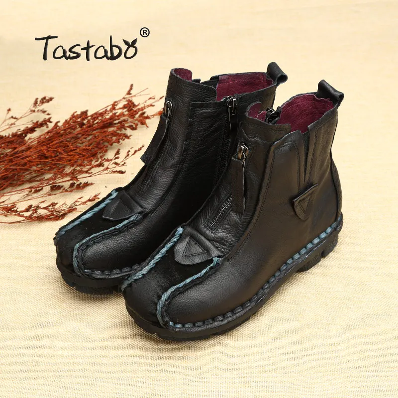 autumn boots Tastabo/ботильоны из натуральной кожи; бархатная женская мягкая обувь на плоской подошве ручной работы; удобные повседневные Мокасины; женская обувь - Цвет: autumn boots