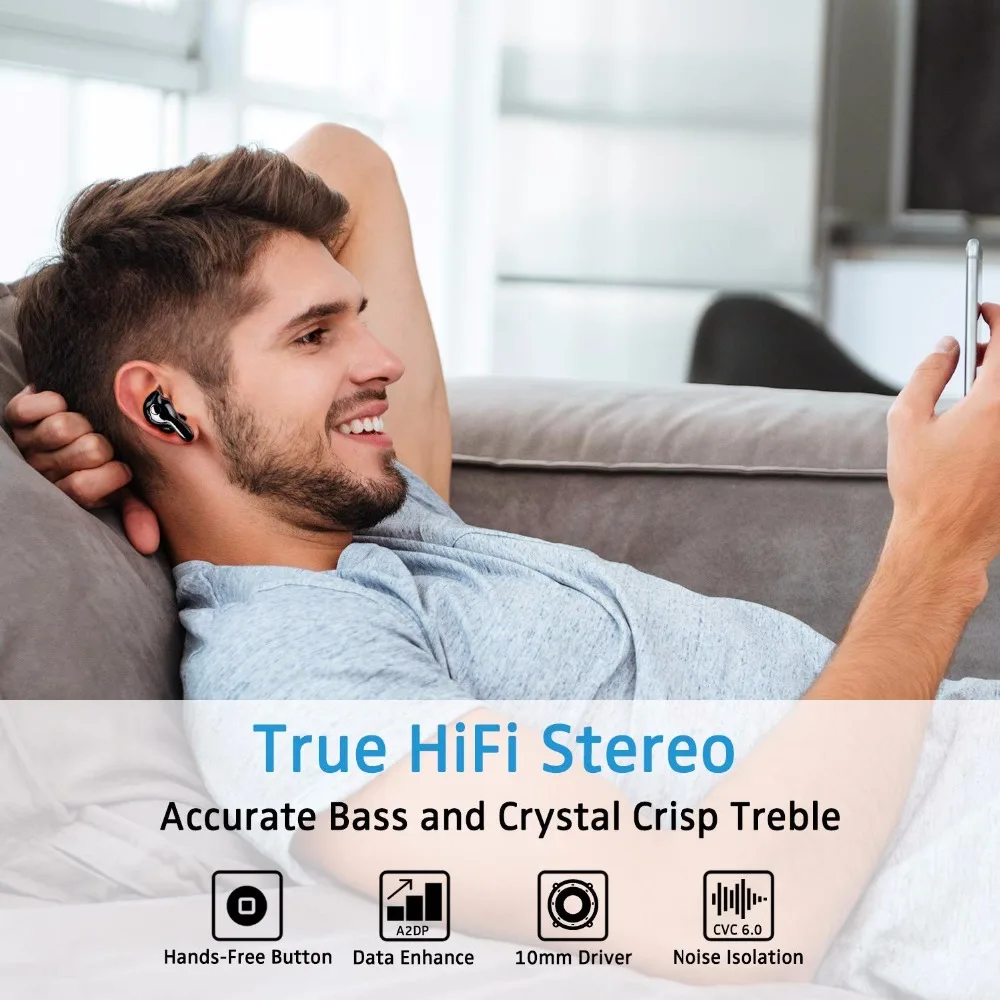 Aminy True Беспроводной наушники bluetooth наушники V5.0 глубокий бас HD стерео вкладыши Наушники с шумоизоляцией Спорт гарнитура для телефона