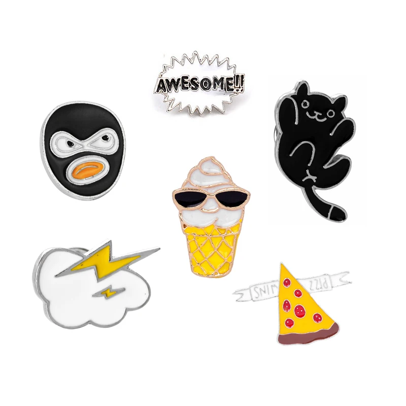 3~8 Pcs/set Cute Cherry Banana Enamel Brooch Pin Flamingo Dinosaur Plants Food Cats Cactus Juice Pins Badge Brooches For Women