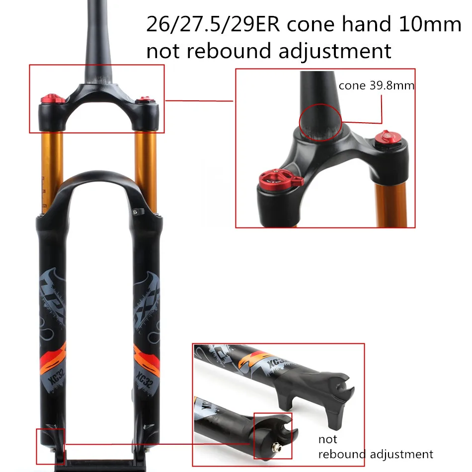 26 27.5 29 type5 Велосипедная вилка MTB 26 27,5 29er дюймовая подвеска вилка, замок прямой конический через ось QR быстросъемная Регулировка отскока - Цвет: 26 27.5 29 type5