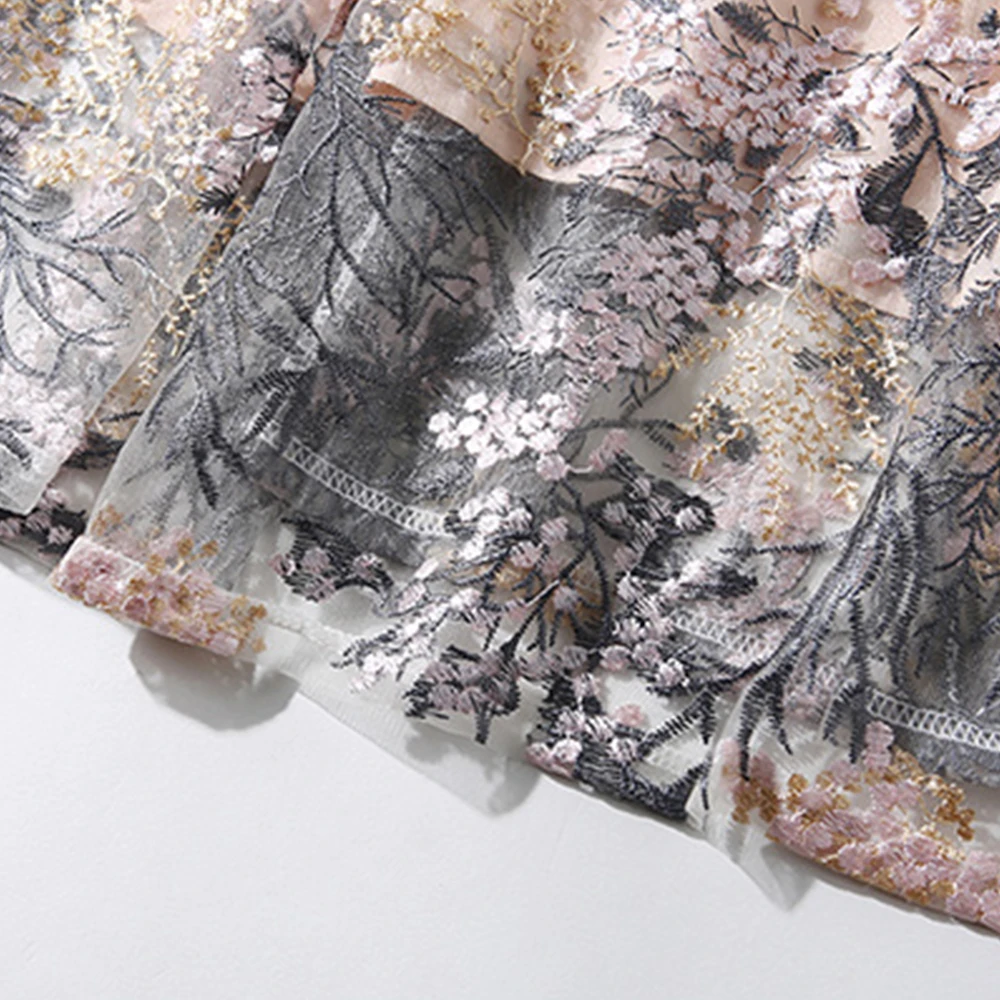 

Elegant Woman Embroidery Dresses Summer New Ladies A-line Dress Floral Embroidered Party Dresses OL Party Dress Spring