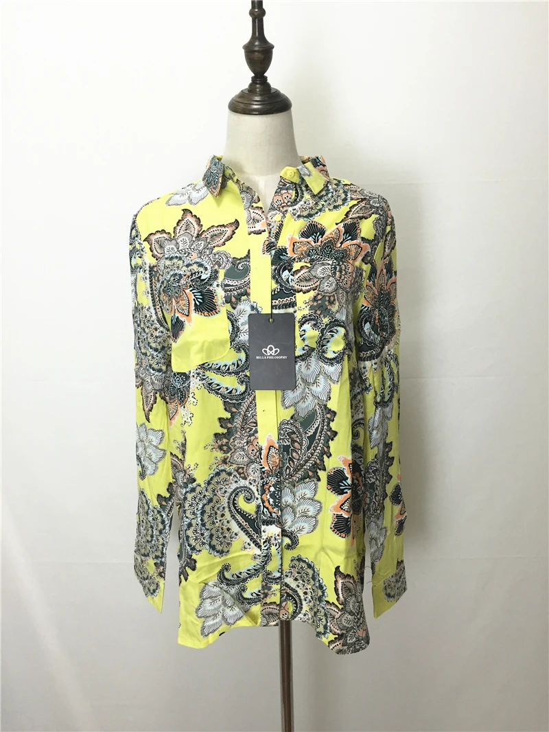 Женская этническая блузка с длинными рукавами цветочным принтом пейсли желтая