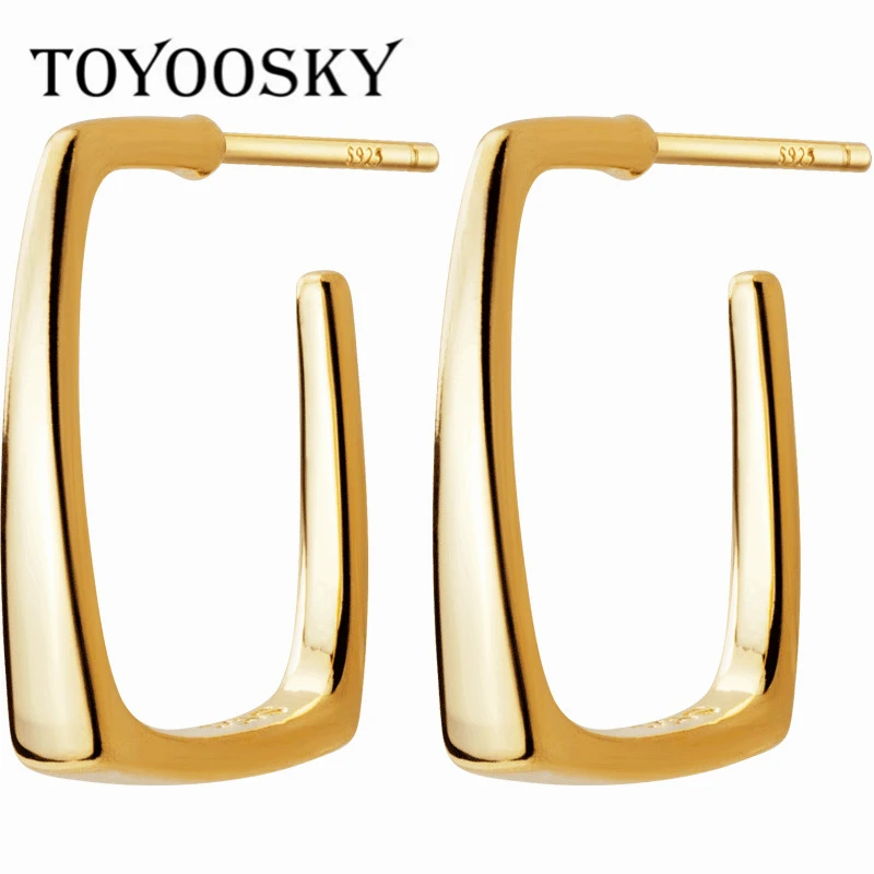 

Genuine 925 Sterling Silver Women Short Smooth Hollow Square Shape Drop Earrings Geometry Fashion Ear Simple Jewelry